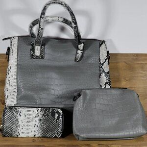 Harper & Hyde Vegan Grey & Crocodile Leather Purse With Small Purse And Wallet